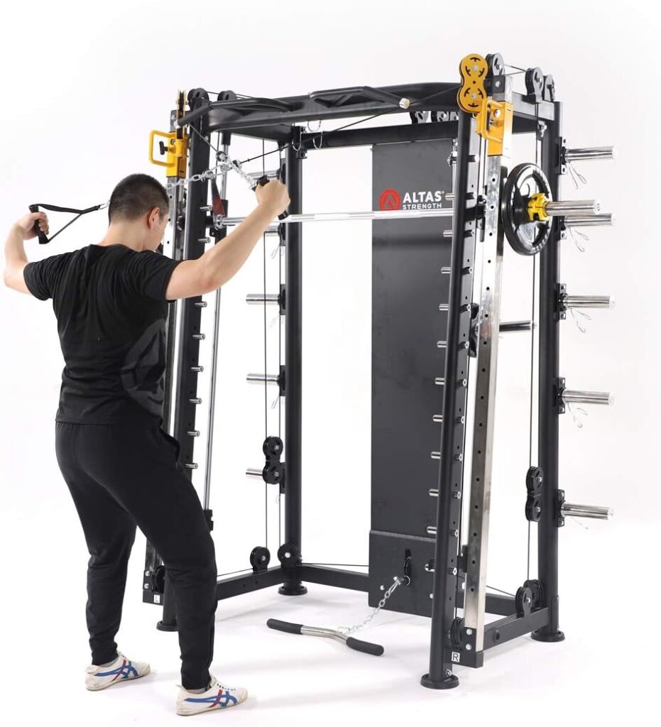 ALTAS Strength AL-3000F Multi Function Smith Machine Black and Yellow 2000IB Workout Light Commercial Fitness Equipment