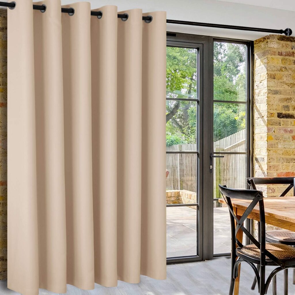 DWCN Total Privacy Room Divider Blackout Curtian for Patio Sliding Door Shared Office, Energy Saving Thermal Insulated Partition Curtain, 1 Grommet Top Panel, 8.3ft Wide x 9ft Tall, Beige