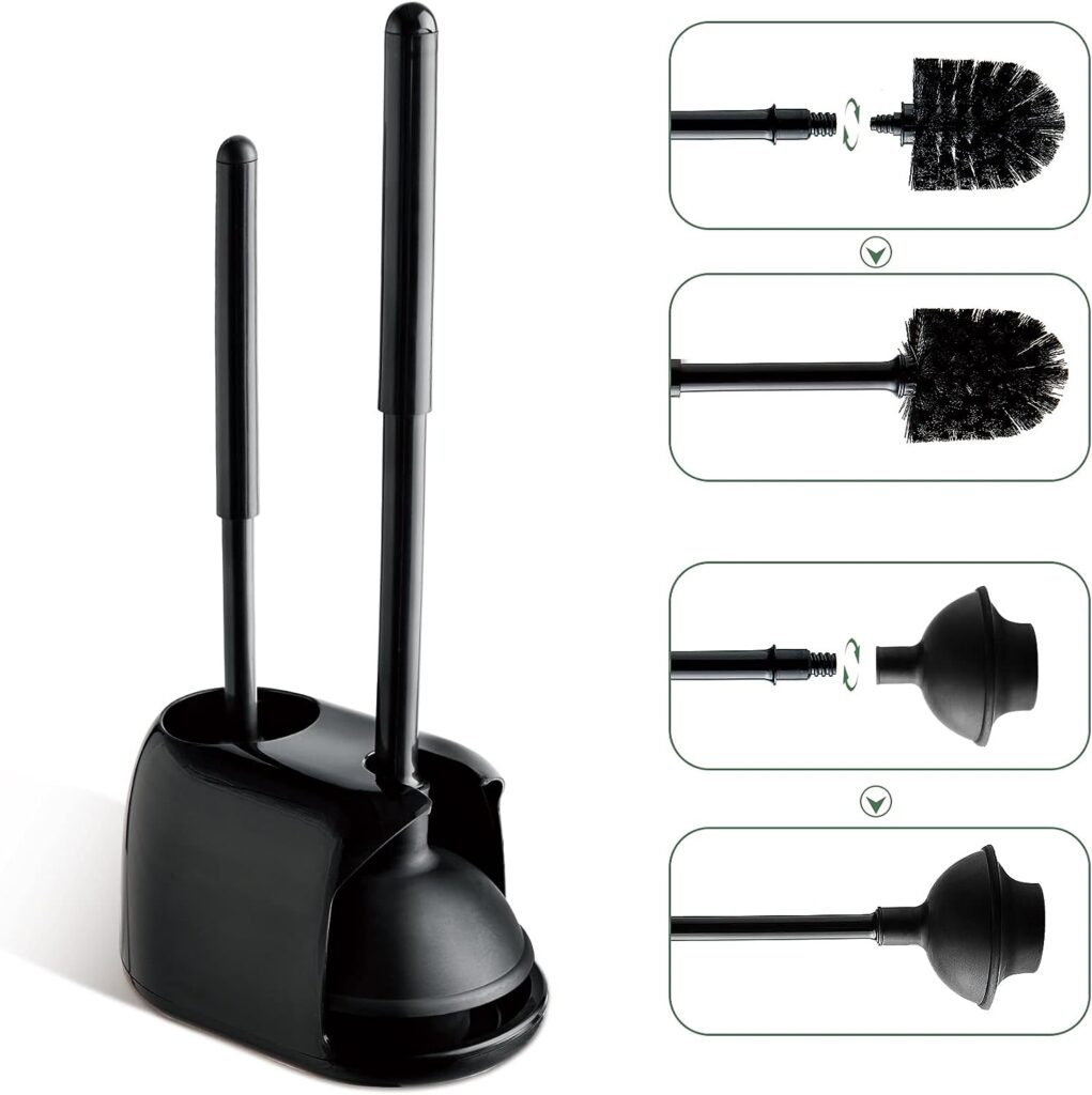 Eyliden Toilet Plunger and Brush, 2 in 1 Toilet Bowl Brush Plunger Set with Holder, Bathroom Cleaning Tools Combo with Caddy Stand (Black)