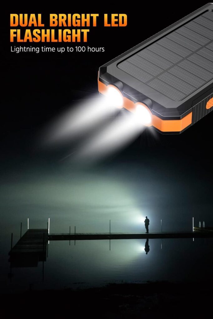 Feeke Solar-Charger-Power-Bank - 36800mAh Portable Charger,QC3.0 Fast Charger Dual USB Port Built-in Led Flashlight and Compass for All Cell Phone and Electronic Devices(Deep Orange)