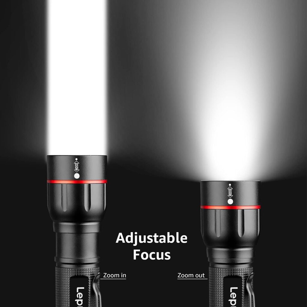 Lepro Tactical Flashlight with Clip, LE2050 High Lumen Super Bright Led Flashlight, with 5 Lighting Modes, Zoomable, Water Resistance, Powered by 3 AAA Batteries, for Camping Outdoor Emergency 2-Pack