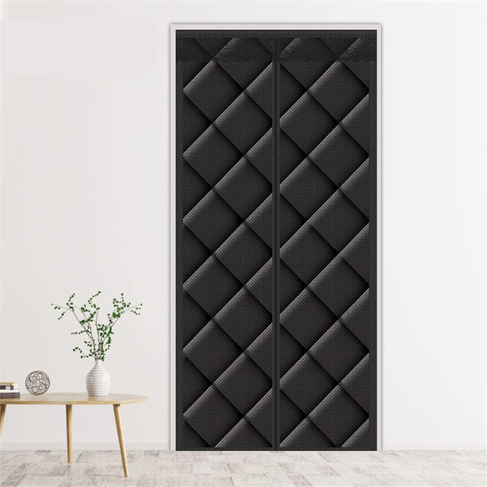 Liveinu Magnetic Thermal Insulated Door Curtain Storm Wind Fleece Insulation Curtian Magnetic Screen Door with Thermal Weatherproof Waterproof Anti Energy Loss Reduce Noise 37x83 Inch Black