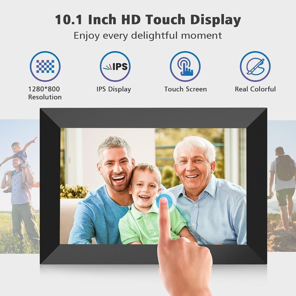 MaxAngel Digital Picture Frame 10.1 Inch WiFi Electronic Photo Frame 16GB Storage SD Card Slot Desktop IPS Touch Screen HD Display Auto-Rotate Slideshow Share Videos Photos Remotely Via App