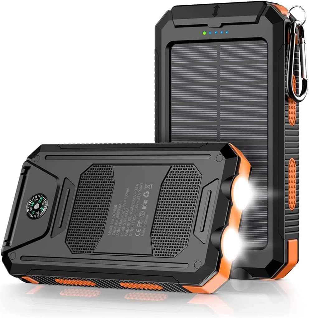 Mregb Power Bank,Solar Charger,36800mAh 5V3.1A QC 3.0 Dual 2 USB Port Built-in Powerful Flashlight IPX7 Waterproof Dustproof Shockproof(Deep Orange)