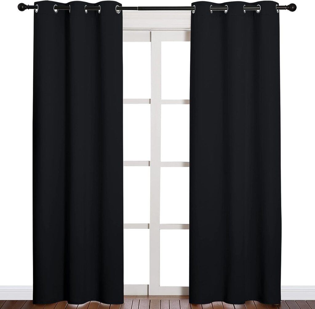 NICETOWN Autumn/Winter Thermal Insulated Solid Grommet Blackout Curtains/Drapes for Living Room (Set of 2, 42 inches by 84 Inch, Black)
