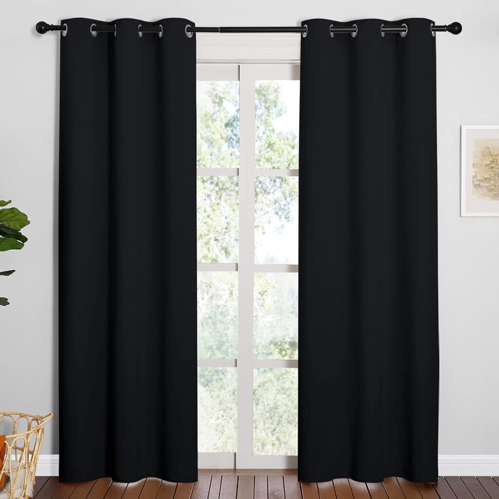 NICETOWN Autumn/Winter Thermal Insulated Solid Grommet Blackout Curtains/Drapes for Living Room (Set of 2, 42 inches by 84 Inch, Black)
