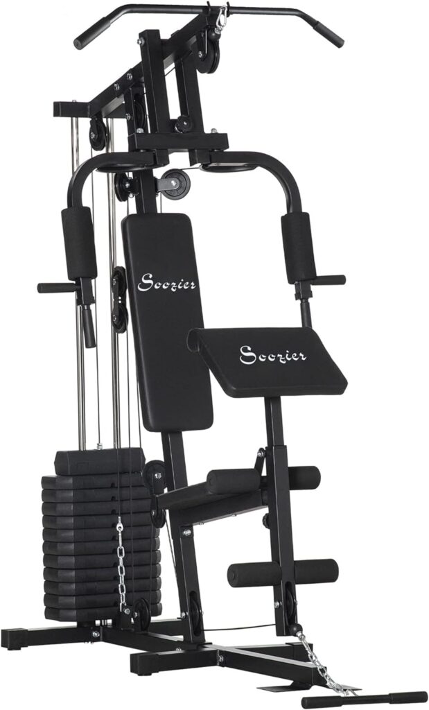 Soozier Home Gym Equipment, Multifunction Workout Machine with 145lbs Weight Stack for Full Body Workout and Strength Training