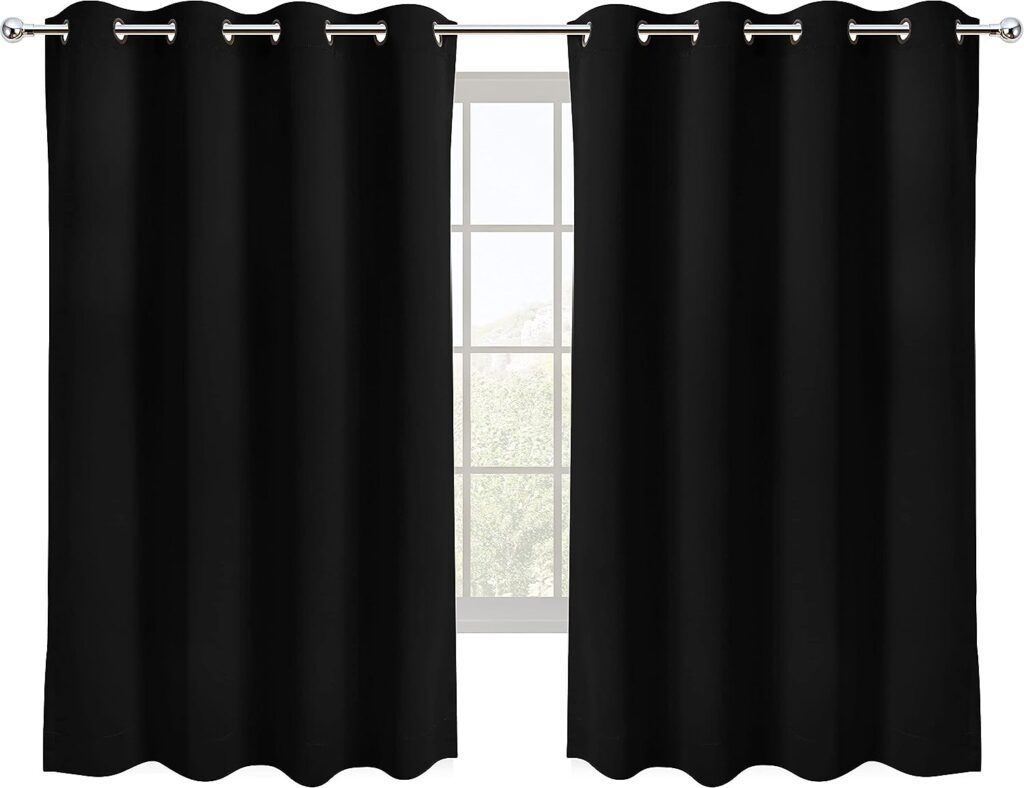 Utopia Bedding Blackout Curtains Grommet 2 Panels [Black, 52W x 45L Inches] Thermal and Sound Insulated Drapes for Bedroom and Living Room