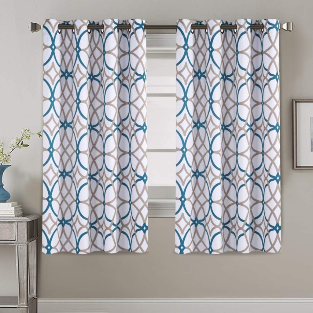 Window Treatment Curtains for Bedroom Thermal Insulated Blackout Curtains for Living Room 63 inch Length, Thick and Soft Grommet Curtains (2 Panels), Teal and Taupe Geo Pattern