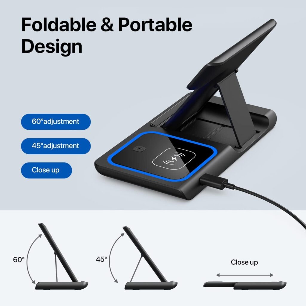 Wireless Charger, 3 in 1 Wireless Charging Station, Fast Wireless Charger Stand for iPhone 14/13/12/11/Pro/Max/XS/XR/X/8/Plus, for Apple Watch 8/7/6/5/4/3/2/SE, for AirPods 3/2/Pro(Black)