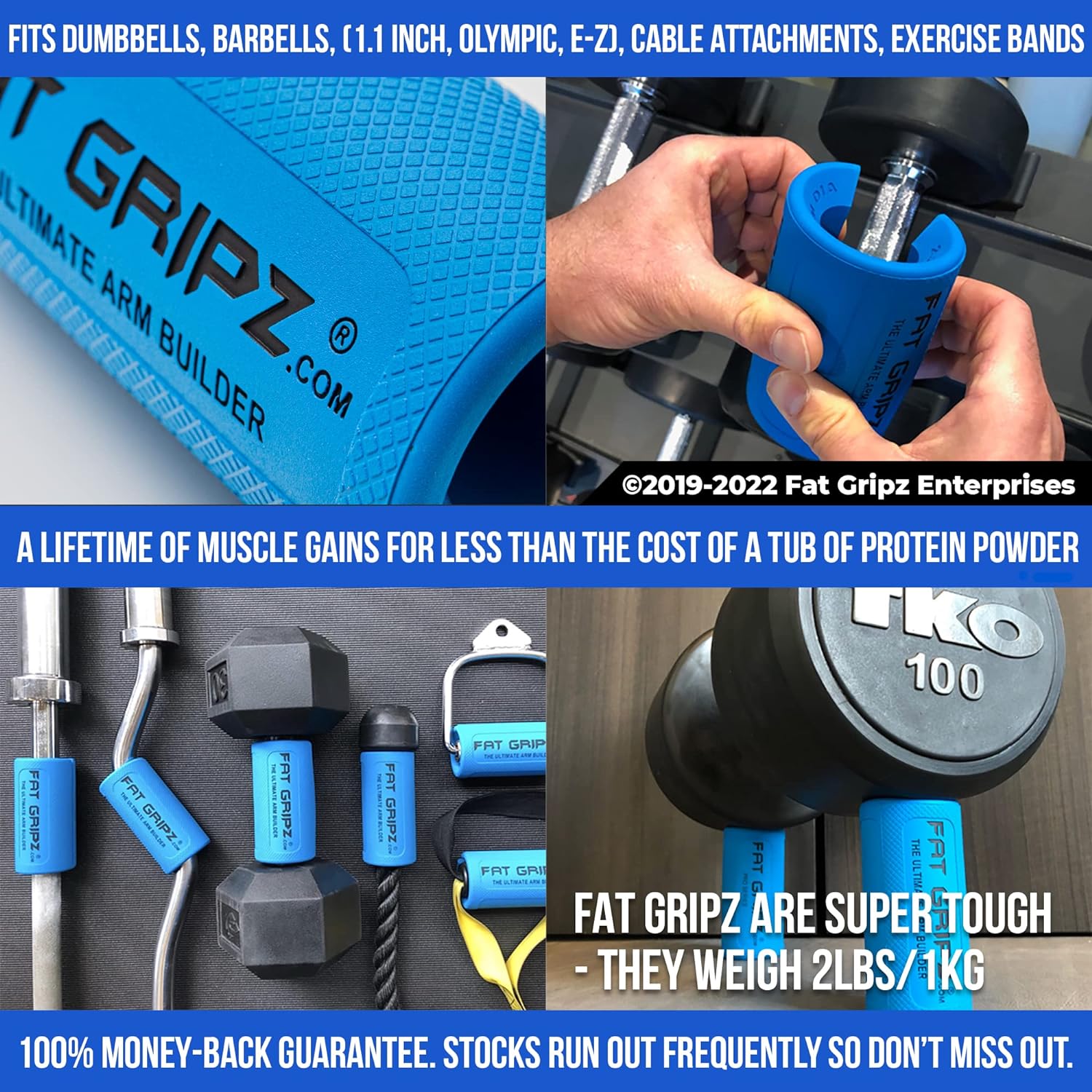 Fat Gripz Pro - The Simple Proven Way to Get Big Biceps  Forearms Fast - at Home Or in The Gym (Winner of 3 Men’s Health Magazine Awards) (2.25” Outer Diameter)