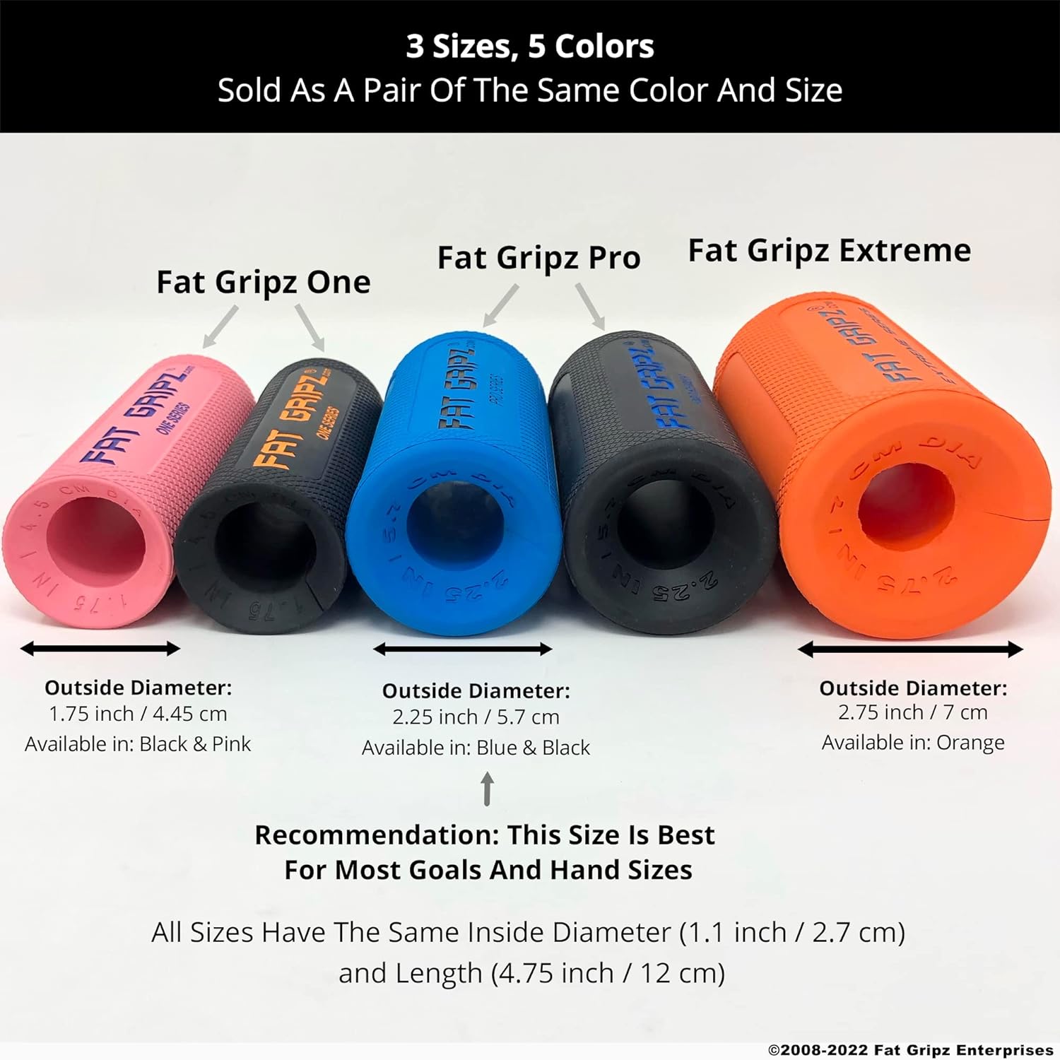Fat Gripz Pro - The Simple Proven Way to Get Big Biceps  Forearms Fast - at Home Or in The Gym (Winner of 3 Men’s Health Magazine Awards) (2.25” Outer Diameter)