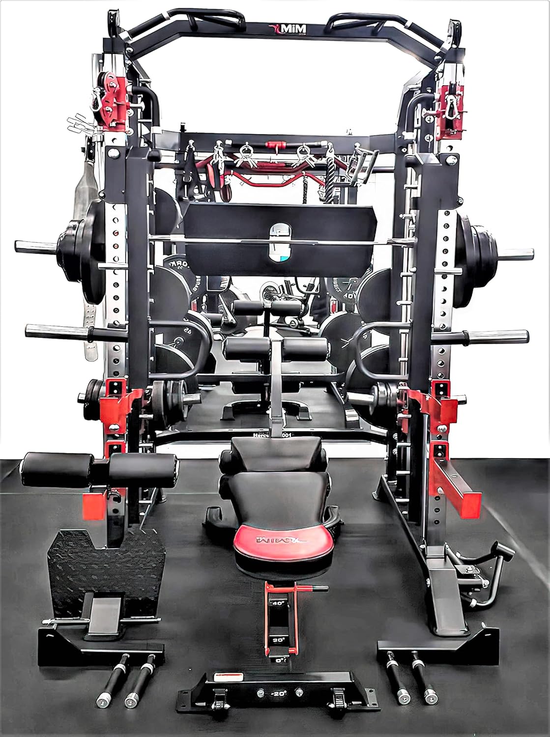 MiM USA Commercial Hercules 1001 Jumbo | Smith Machine  Functional Trainer | Power Cage | Leg Press | Dip Chin  Jammer Arms | Adjustable Weight Bench with Leg Extension | Full Set of Accessories