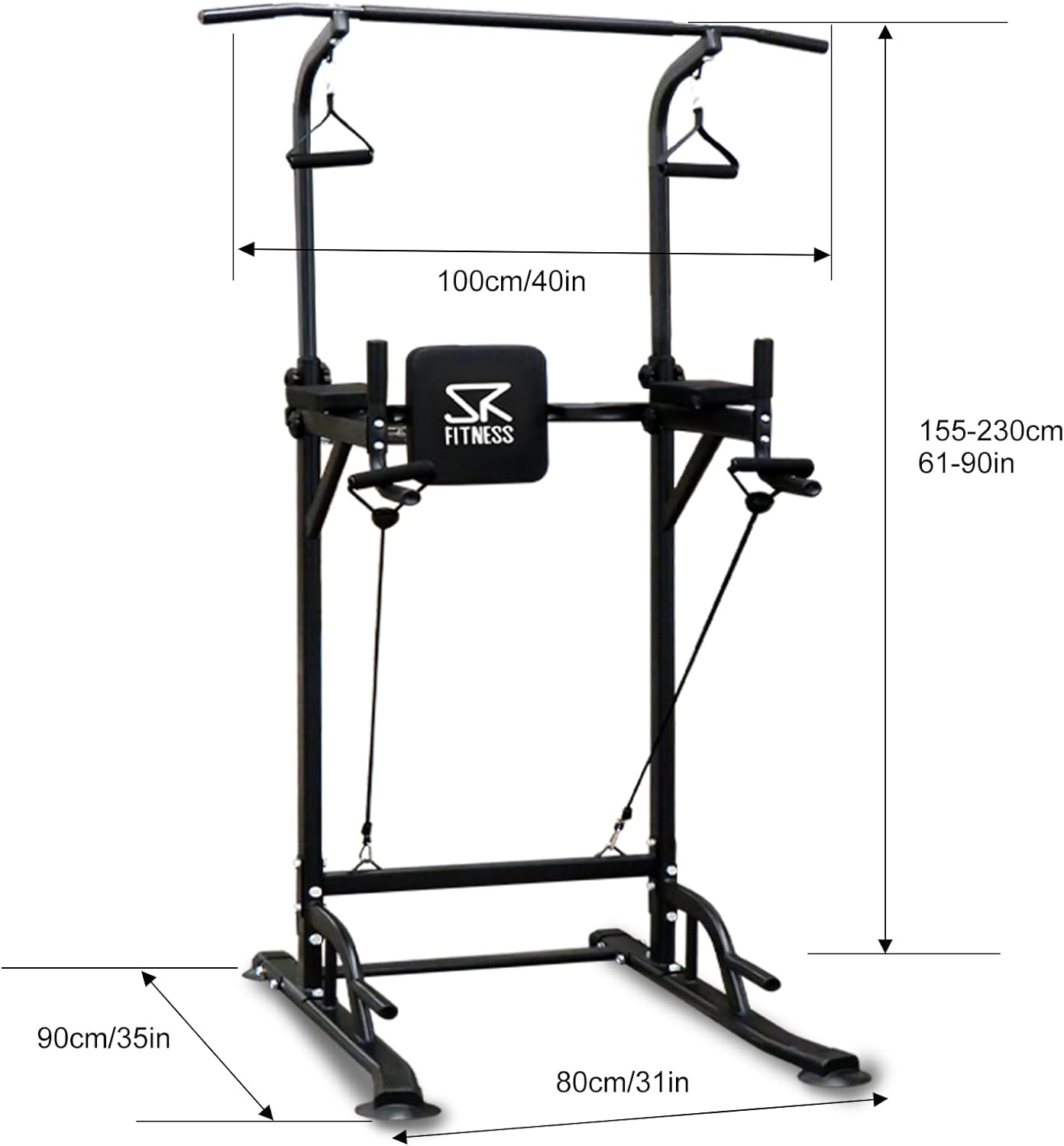 SK Depot Power Tower Dip Station Multifunction Workout Machine 12 Levels Height Adjustable Fitness Equipment for Home Gym Pull Up Bar Training Muscle Body Strength