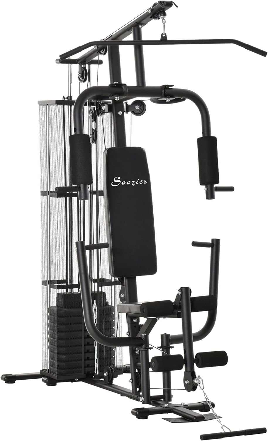 Soozier Home Gym, Multifunction Gym Equipment Workout Station with 100Lbs Weight Stack for LAT Pulldown, Leg Extensions, Preacher Bicep Curls, Triceps Pulldowns, Chest Press